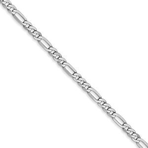 2.75mm, 14k White Gold, Flat Figaro Chain Necklace, 24 Inch